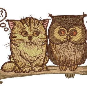 Cat and owl embroidery design