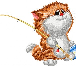 Cat fishing embroidery design