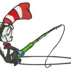 Cat in the Hat fishing embroidery design