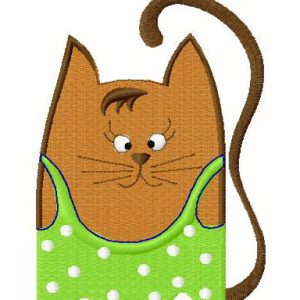 Cat in polka dot dress embroidery design