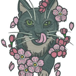 Cat licking nose embroidery design