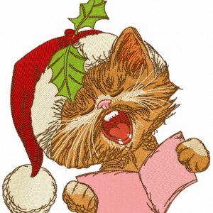 Cat sings Christmas carols 2 embroidery design