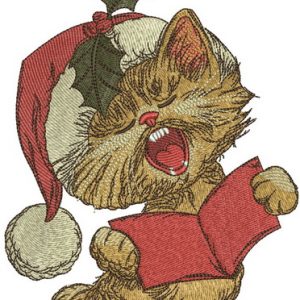 Cat sings Christmas carols embroidery design