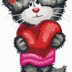 Cat with heart embroidery design