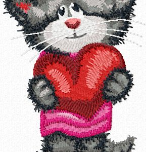 Cat with heart embroidery design