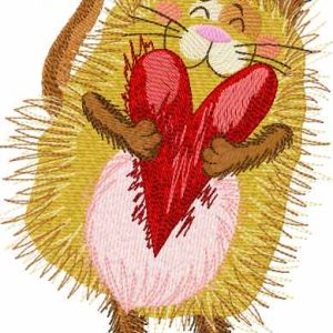 Cat with red heart embroidery design