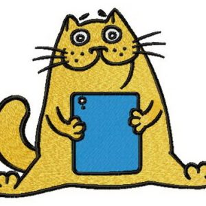 Cat with table computer embroidery design