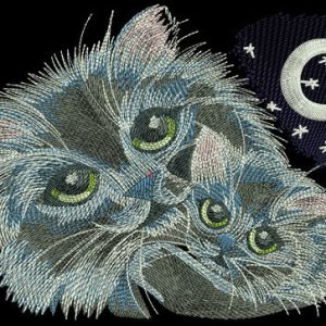 Cat's family at night embroidery design