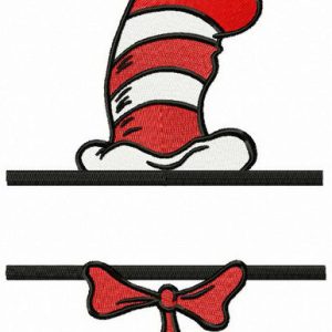Cat's striped hat and bow tie embroidery design