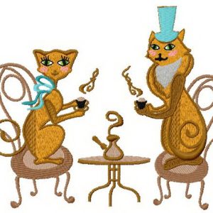 Cat's tea party embroidery design