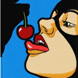 Catwoman like cherry embroidery design