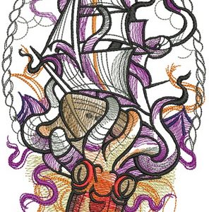 Caught by octopus embroidery design