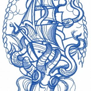 Caught by octopus one color embroidery design