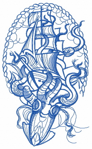Caught by octopus one color embroidery design