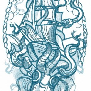 Caught by octopus sketch embroidery design