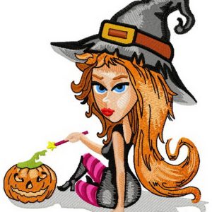 Charming witch embroidery design