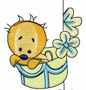 Chick in basket embroidery design