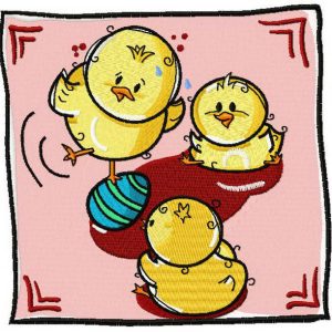 Chicken playing embroidery design