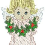 Angel with Christmas decorations embroidery design