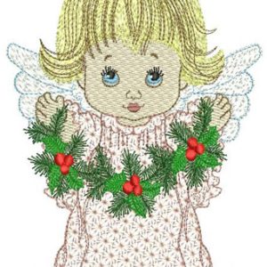 Angel with Christmas decorations embroidery design