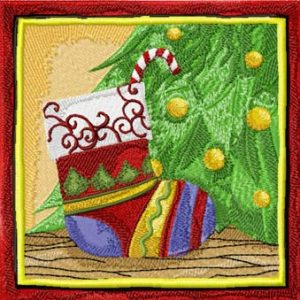 Christmas sock under Christmas tree embroidery design