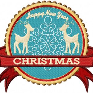 Two Deer Christmas Label embroidery design