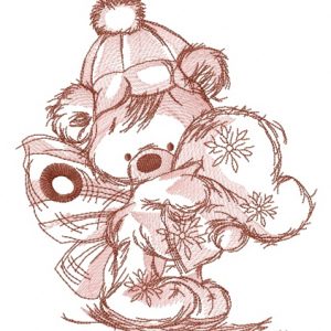 Christmas bear fairy with heart pillow sketch embroidery design