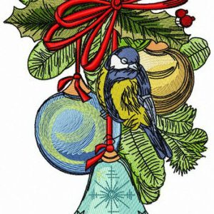 Christmas bell and tit embroidery design