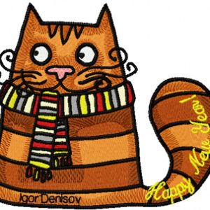 Christmas Cat with scarf embroidery design