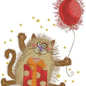 Cat with gifts and balloon embroidery design