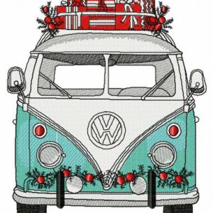Christmas hippie van embroidery design