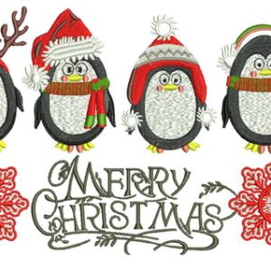 Christmas penguins embroidery design