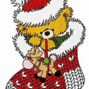 Christmas teddy with toy deer 3 embroidery design
