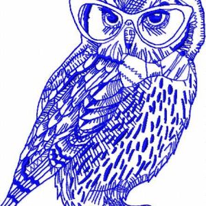 Clever owl in glasses embroidery design