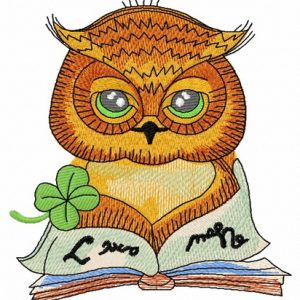 Clever owl reading a book 2 embroidery design