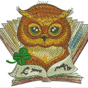 Clever owl reading a book embroidery design