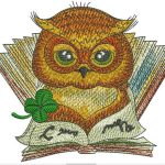 Clever owl reading a book embroidery design