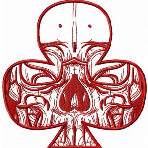 Clubs with skull one color embroidery design