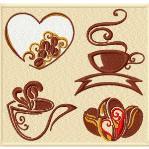 Coffee set embroidery design