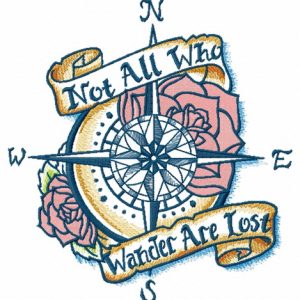 Compass with motto embroidery design