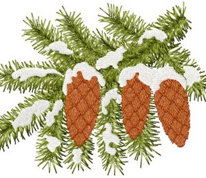 Fir cones on a branch embroidery design