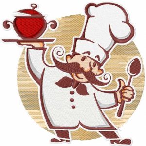 Funny chef with new dish embroidery design