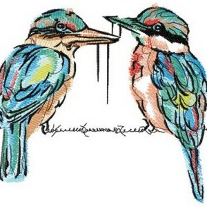 Couple of shrikes embroidery design