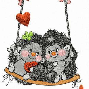 Couple of hedgehogs on swings embroidery design