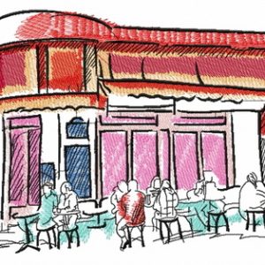 Cozy summer cafe embroidery design
