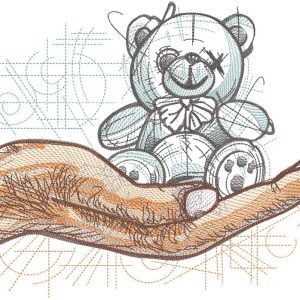 Crazy teddy bear on the palm embroidery design