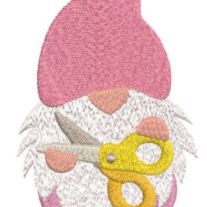 Creative gnome with scissors embroidery design
