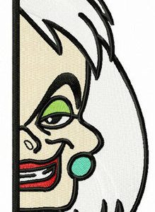 Cruella de Vil hiding embroidery design