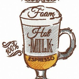 Cup of latte embroidery design