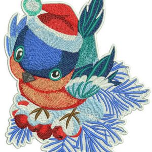 Curious bullfinch embroidery design